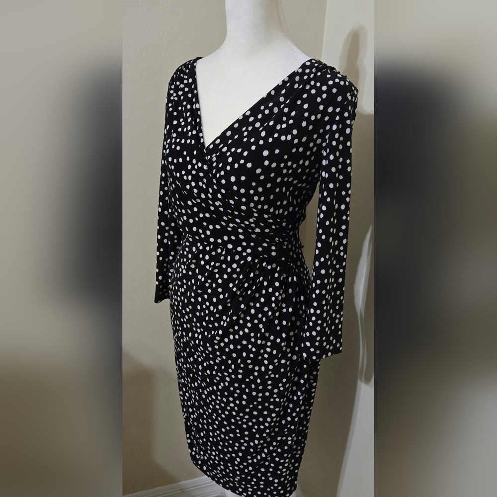Ralph Lauren Black and White Ruched Wrap Dress